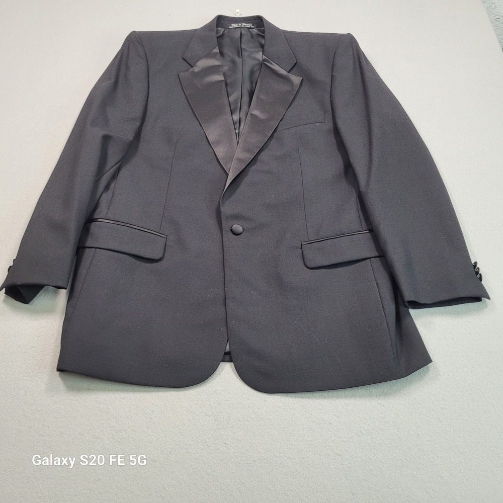 Fenzia Mens Black Wool Tuxedo Jacket Blazer 43R‎ Slovakia Formal Single Button